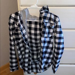 Long sleeve flannel with hoodie